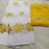 5Yards offre spéciale tissu de coton africain blanc avec joli motif broderie et 2yards orange chemisier net dentelle ensemble pour robe BC74-6