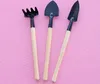 3pcs / set Mini Show Rake Set Portable Gardening Tool Widden Handing Metal Head Harrows Spade for Flowers Pot CCA1485-A 100set