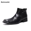 Batzuzhi Zapatos de Hombre Moda Czarny Prawdziwej Skóry Krótkie Buty Zip Włochy Rodzaj Handmade Business Sukienka Buty, 38-46