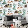 Floral Forest Natural Plantpvc Muurdocument Groene Tropische Jungles Palm Boom Bladeren Woods Wallpaper Broodje voor Kinderkamer