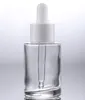 الجملة 30ML زجاج القطارة ماصة زجاجة العنبر واضحة متجمد مستحضرات التجميل كريم الحاويات مع أسود أبيض اغطية