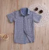 Kinderen Zomer Solid plaid T -shirts Babyjongen kleren Korte mouw losse tops katoenen rooster Casual shirts peuter boutique gentleman sui2334473