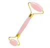 Puffy Handle Beauty Rose Quartz Jade Roller För Ansikts Neck Eye Bantning Dubbel Head Jade Facial Roller