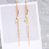 Moda-Metal Rhinestone Uzun Püskül Küpe Charm Altın Renk Kristal Bırak Dangle Küpe Kadınlar Için Parti Bijoux Takı