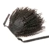 Doğal Remy 120g koyu kahverengi Kısa Afro Kinky Kıvırcık Saç Updo Kurdele İnsan Saç İpli Yüksek Puff at kuyruğu saç Uzatma Afro Bun