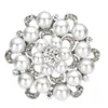 Rhodium Silver Plated Rhinestone Crystal and Pearl Bridal and Party Brooch