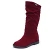 Hot Sale-Autumn Winter Warm Womens Short Boots Flock Height Increasing Woman Calf Boots Low Heels Slip On BX920