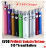 MOQ 5 sztuk 100% jakości rozgrzej baterię VV EVOD zmienne napięcie 2.6 ~ 4.0V 510 gwint Vape Pen 650 900 1100 mAh eGo Twist Ecig baterie Vapes