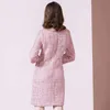 Vrouwen herfst winter tweed jurk luxe ontwerper roze tweedy jurken imperium aline jas pocket jurk office lady werkvestido jurken3445252