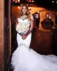 Nouveau Vintage dentelle florale longue train sirène plage robes de mariée sur mesure bijou cou pleine longueur queue de poisson robe de mariée grande taille