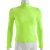 Darlingaga inverno gola alta manga longa camiseta mulheres tops verde fluorescente moda feminina t-shirt 2019 camisa de malha casual
