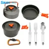 Camping Cookware Set 2Person Outdoor Gear Campfire Gebruiksvoorwerpen Non-Stick Koken Apparatuur Lichtgewicht Stapelbare Pannen Pan Bowls met opbergtas