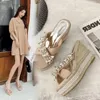 럭셔리 여성 디자이너 신발 구슬 라인 석 짚으로 짠 샌들 플랫폼 웨지 슬리퍼 신발 크기 34 ~ 40 tradingbear