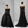 2020 Czarne Suknie Wieczorowe Bateau Cekinowe Appliqued Prom Dresses Illusion Tulle Custom Made Formal Party Suknie