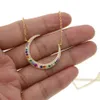 2019 Statement Gold filled maxi Long Crescent Moon Necklace paved rainbow cz Double Horn Necklace For Women Charm Jewelry gifts3158