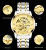 Chenxi Gold Dial Face Automatyczne mechaniczne mężczyzn zegarków Wodoodporna 001 Pasek ze stali nierdzewnej Zegarek Zegarek Męski Round Tourbillon Na rękę