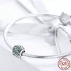 Pando Bracelet Style Charms Genuine 925 Sterling Silver Shamrock Flower Green Crystal Beads Charm Round Necklace Jewelry Making7992993