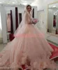 Stunning Lace Pink Wedding Dresses Sweetheart Tulle Sequins Applique African robe de mariée 2020 Plus Size Bride Dress Ball Bridal Gowns