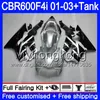 Kropp + Tank för Honda CBR 600 F4I CBR 600F4I Svart Silvery Nya CBR600FS 600 FS 286HM.13 CBR600F4I 01 02 03 CBR600 F4I 2001 2002 2003 Fairings