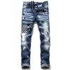 Pantaloni da motociclista hip-hop con pannelli in denim da motociclista lavati slim fit con distintivo in difficoltà da uomo unici Jeans skinny neri 1057