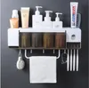 Multifunktionales Badezimmer-Zahnbürstenhalter-Set mit Bechern und automatischem Zahnpastaspender, wandmontierte elektrische Zahnbürste Stora228a