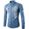 Męskie Koszule Dżinsowe Wiosna Jesień Moda Double Kieszonkowe Solidne Koszule Casual Slim Fit Koszulki Homme Topy1