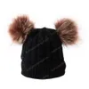 5 Colors Baby Knitted Hats Double Fur ball Pom Pom Beanies Twist Crochet Caps Winter Warm Infant Kids Boys Girls Cap