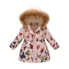 Big Girls Jassen 2018 Nieuwe Lange Stijl Kinderen Donsjack Winter Warm Bont Hooded Parkas Mode Gedrukt Bovenkleding Kinderkleding