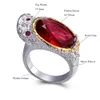 Mode-mooie grote ovale fushia kristal zirkoon zilver-2-tone vergulde sieraden charmante vinger ringen vrouw nieuwe sieraden