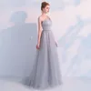 Beaded One Shoulder Bridesmaid Dresses Light Gray 2019 Tulle Long Prom Gowns Lace Up Formal Dress