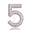 Oro Color / Silver Spille Lettera 5 Pin full crystal Strass Pins per le donne Party Flower Number Brooches gioielli