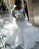 Robes de mariée Sirène Sud-Afrique Dentelle Applique Plus Taille Sheer Manches longues Robes de mariée Satin Satin Balayer Wedding Vestidos