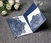Högkvalitativ laserskuren ihålig blomma marinblå bröllopsinbjudningskort med kristall personlig champagne brudinbjudningskort billigt