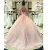 2019 ROSE LONNE LONGE LONGES QUINCEANERA Robes Applique en tulle V Col Lace Up Back Evening Prom Sweet 16 Birday Party Ball Robe
