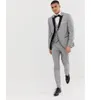 2020 Custom Made Grey Mens Suits Black Lapel Slim Fit Wedding Suits for Groom / Groomsmen Prom Casual Suits (Jacket+Pants+Vest+Bow Tie)