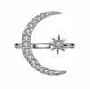 Bijoux de mode classique 925 argent sterling pavé blanc clair 5A zircone cubique ouverture réglable femmes mariage étoile lune anneau cadeau