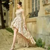 High Low Gorgeous Prom Dresses D Flower Appliqued Crystal Beads Lace Evening Gowns Illusion Organza Women Special Ocn Plus Size Dress ress