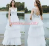 Romantisch Tiered Kant Strand Trouwjurken Tuin 2019 Tule Vloer Lengte Land Bruids Baljurk voor Bruid Plus Size Robe de Mariée