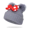 4 Colors Baby Pom Pom Beanie Cap Toddler Kids Baby Girls Winter Warm Crochet Knitted Hat Double Fur Ball Dot Bow Printed Bow Hats M748