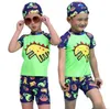 Dzieci stroje kąpielowe kąpielowe kostium kąpielowy wetsuit chłopcy kreskówka dinozaur pływanie czapki kąpielowe dziewczyny nurkowanie garnitur sceniczny swimwear swimwear surfwear b5697