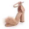 Décolleté da donna estivi Piattaforma con cinturino con fibbia in pelliccia T-stage Punta aperta Danza Sandali con tacco alto Scarpe da sposa sexy per feste Nero mujer s01