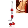 Sexy couleur rouge Wasit danse du ventre cristal bijoux de corps en acier inoxydable strass nombril cloche bouton Piercing balancent anneaux pour les femmes