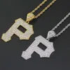 Fashion Letter P diamonds pendant necklaces for men alloy Capital luxury necklace Stainless steel Cuban chains lover jewelry 6173196