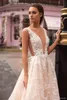 Sexy Bohemian Beach A Line Wedding Dresses V Neck 3D Floral Wedding Gown Lace Appliques Boho Wedding Dress Bridal Gown Robe De Mariee