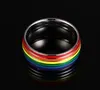 8MM Rainbow Rings Gay Pride Lesbian LGBT Stainless Steel Colorful Finger Rings Couple Band Ring Jewelry for Men Women Christmas Gift