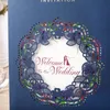 Laser Cut Bröllop Inbjudningar Folie Prägling Pocket Inbjudningskort med band Blommor Bröllopinbjudningar med kuvert BW-I0051
