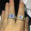 Vecalon Vintage Court Ring 925 Sterling Silber Princess Cut 3ct 5A Cz Party Ehering Ringe für Damen Herren Schmuck