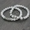 Tibetan Silver Charm Elastic Buddha Head 8mm Natural Stone Bracelet Tiger Eye Stone Lava Beaded Bracelet Men Jewelry