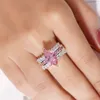 Big Hot Koop 3 stijl Luxe Marquise Cut 4 Karaat roze steen Trouwring voor Vrouwen Mannen Hebben S925 Logo Real 925 Zilveren Ringen