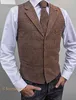 2020 New Brown Groom Vests 양모 영어 Herringbone Tweed Slim Fit Prom Groomsmen Attrier Afrish Opfit Wed Wedding Dress Tailor W2458521